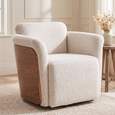 Chaise d'appoint pivotante moderne avec coque en bois de noyer et revêtement doux - entièrement assemblée