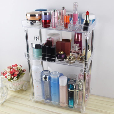 Organisateur de salle de bain Rangement de comptoir transparent 3 niveaux Organisateur de soins de la peau Acrylique Tablette de coin Support pour maquillage Parfum cosmétique Plateau de coiffeuse Cuisine