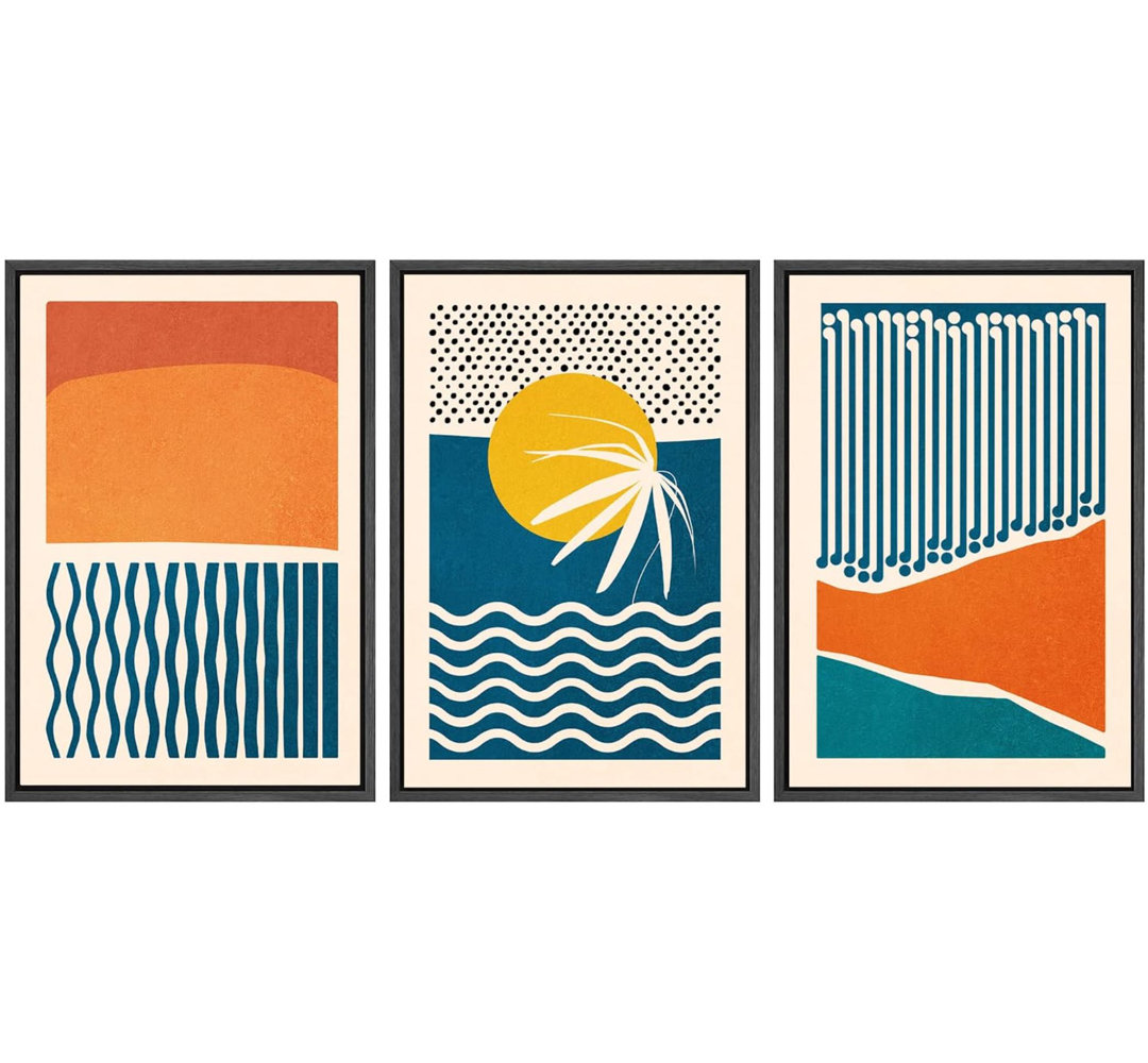 Abstract Vibrant Color Blocks " Mid-Century Vibrant Tropical Color Block Abstract Geometric " 3 - Pieces IDEA4WALL Frame 