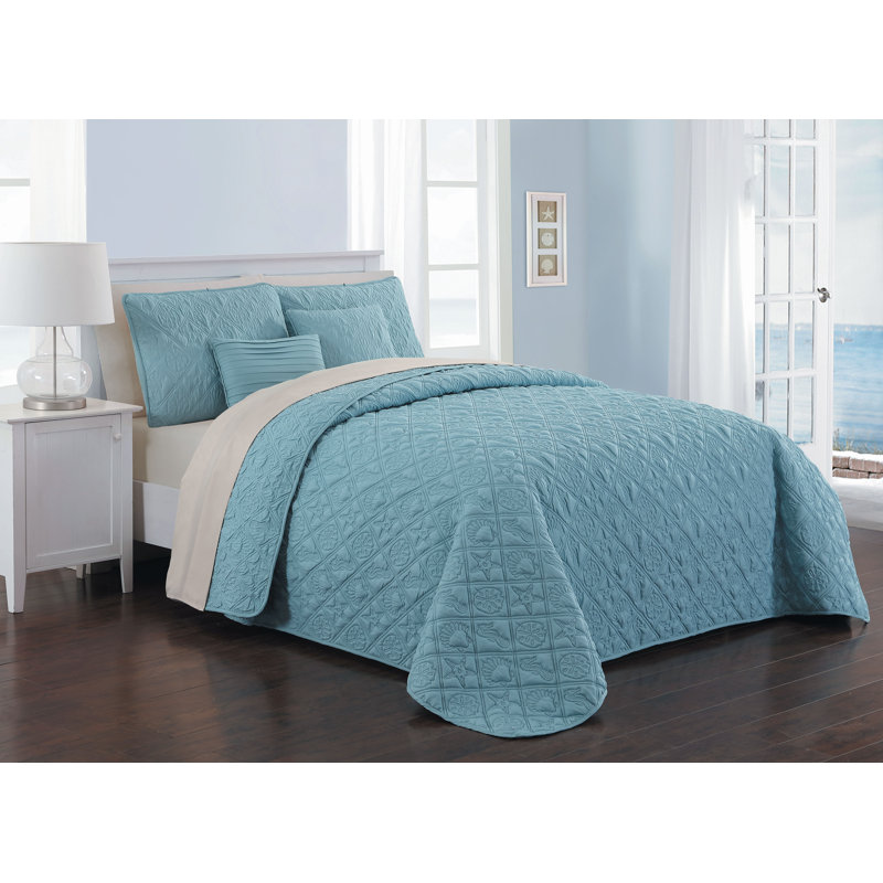 Del Ray Modern & Contemporary Polyester Quilt, Blue/Taupe, Queen Quilt + 8 Additional Pieces