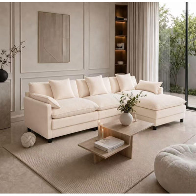 Canapé modulaire en forme de L 108 po en forme de nuage avec repose-pieds 4 places, siège profond en chenille de 108 po avec coussin pour salon, chambre à coucher et appartement
