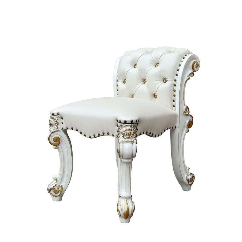 Tabouret de coiffeuse Vendome en cuir synthétique beige et perle antique