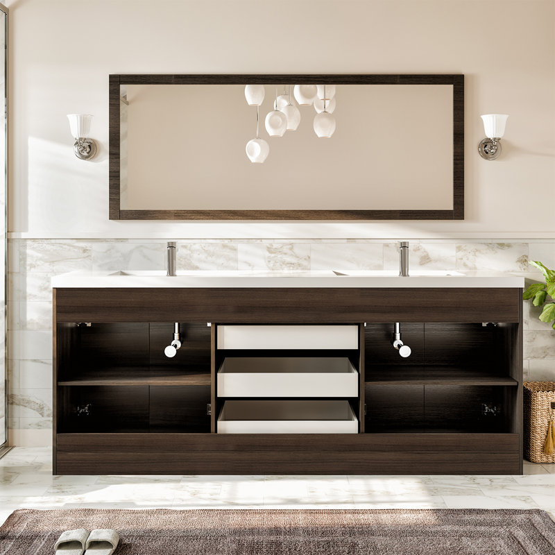 Ensemble de meuble-lavabo double Wauconda, Gris, 84"