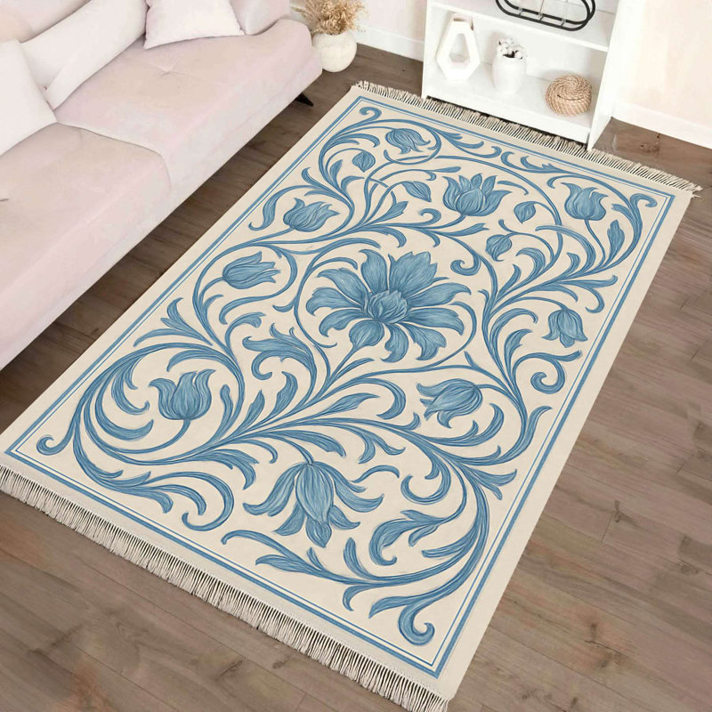 Tapis à volutes classique bleu et crème