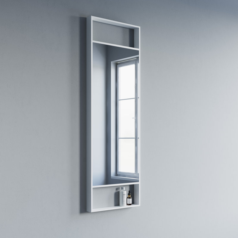 Mcalpine 16" Aluminum Frame Wall Mirror with Shelf, White