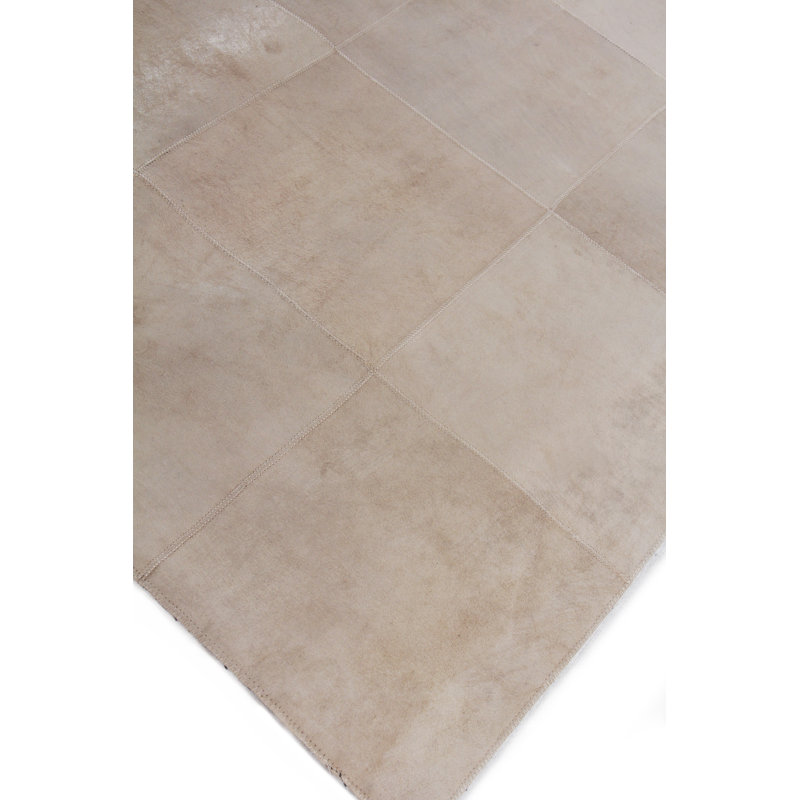 Distressed Suede Leather Geometric Area Rug, Rectangle 9'6" x 13'6"