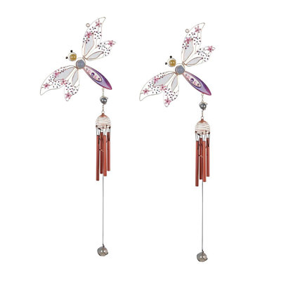 Ensemble de 2 cadeaux Steinberg ICE ARMOUR 26 po long carillon de libellule rose / bleu avec bijou Figurine Sculpture Sculpture Décoration d'ornement maison / chambre / jardin pour pendaison de crémaillère, vacances, spécial Noël