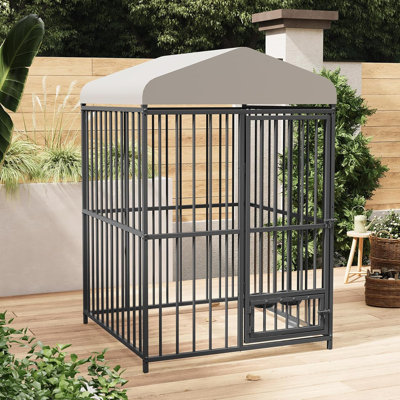 Grand chenil d'extérieur, cage pour chien en métal avec toit imperméable, bol d'alimentation rotatif et verrou, pour toutes les races de chiens pour la cour