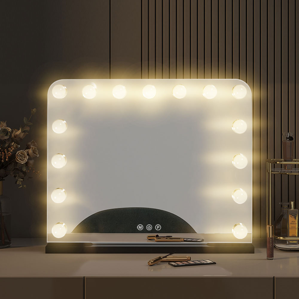 Aidenas Lighted Metal Framed Freestanding Makeup / Shaving Mirror