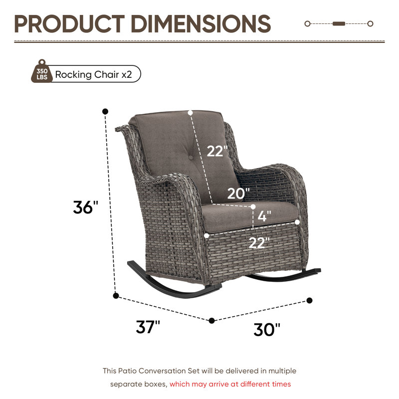 Chaise berçante d'extérieur en osier avec coussins Aralin, Gris, Gris