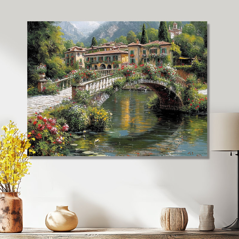 Poétique fleur pont sur Calm Town River, Métal métal, H 34 po x l 44 po x P 1,5 po