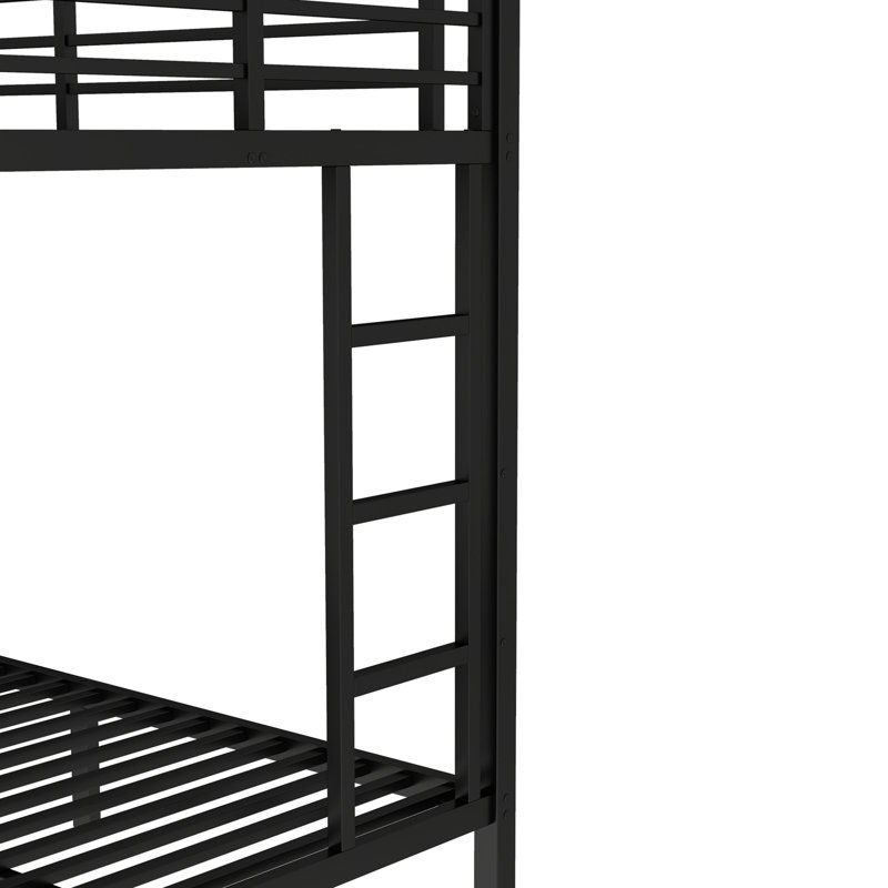 Lit superposé simple au-dessus d'un lit double avec lit gigogne - Structure, réducteur de bruit, peu encombrant, garde-corps, pieds renforcés faciles à assembler, instructions claires