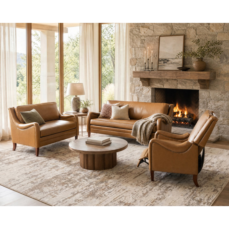 Anselmo 3 Piece Living Room Sets, Camel