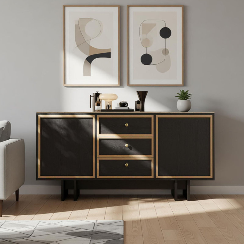 Buffet en bois massif fritté simple, H 35,43 po x l 74,81 po x P 15,74 po