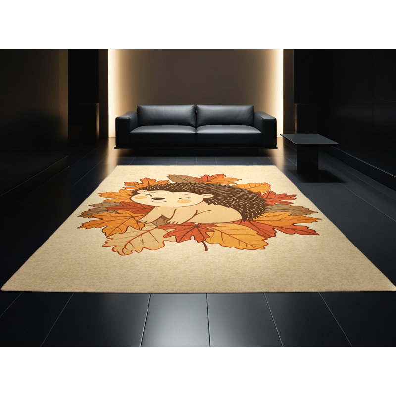 Machine Washable Laverock Thanksgiving Modern & Contemporary Abstract Rug in Brown – Beige Binding, 3x5