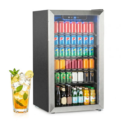 Erivess Beverage Refrigerator Cooler, 126 Can 3.2 Cu.ft Mini Drink Fridge with Digital Touch Display, Adjustable Removable Shelves, Reversible Door & LED Interior Light, Quiet Under Counter Beverage Cooler for Soda, Beer or Wine, Sliver