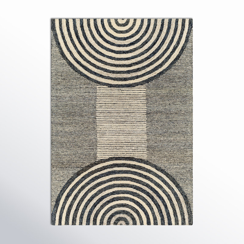 Handmade Black and Beige Wool Geometric 8' x 10' Rug