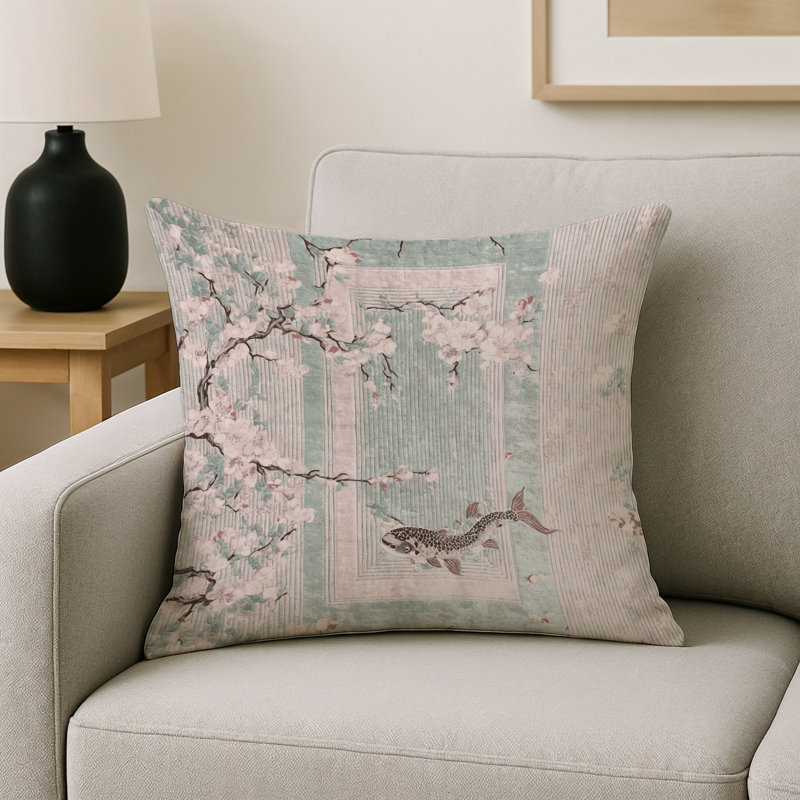 Coussin décoratif intérieur et extérieur Modern, Beige floral 4, Carré 16 po