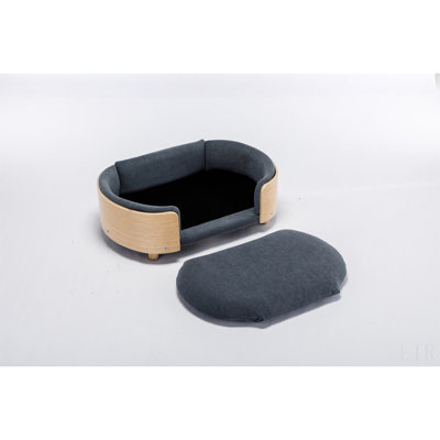 Scandinavian Style Elevated Dog Bed Pet Sofa With Solid Wood Legs And Bent Wood Back, Velvet Cushion,Mid Size