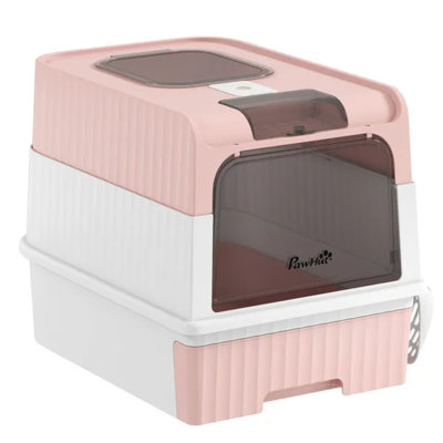 Hooded Cat Litter Box, Front Entry Top Exit Enclosed Litter Tray With Drawer Pan – Pink