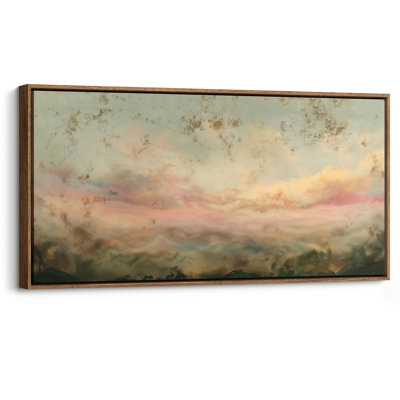 Reproduction d'art de rosé doux et de nuages dorés pour le salon ou l'entrée
