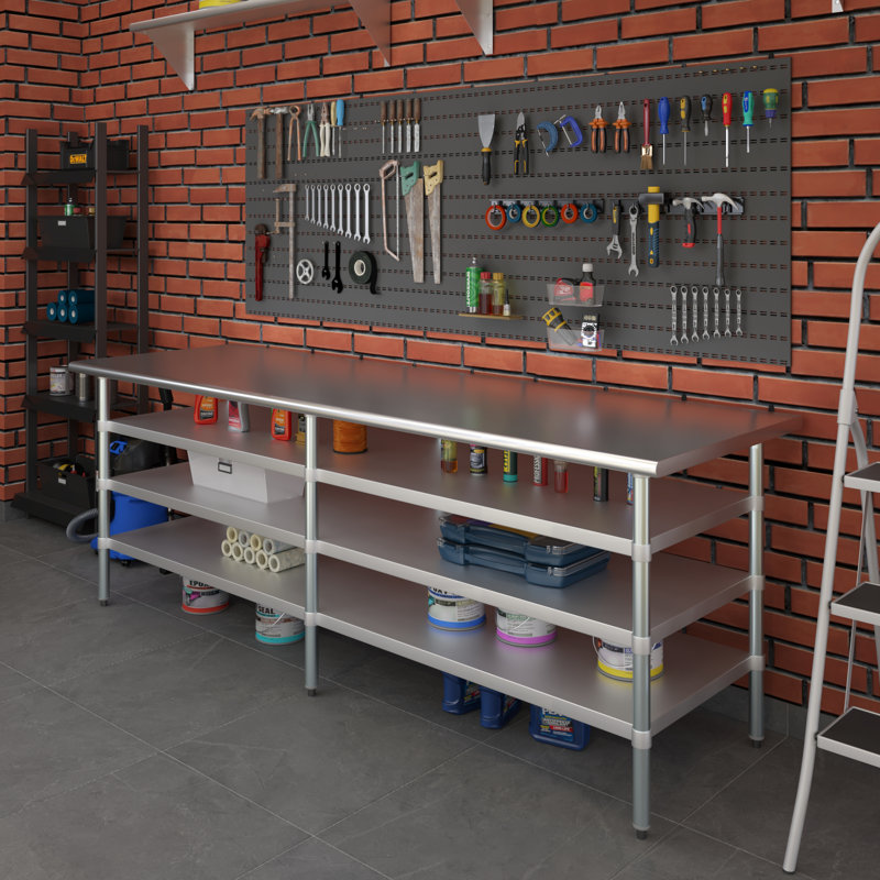 Table en acier inoxydable 30 po x 96 po avec trois tablettes inférieures
