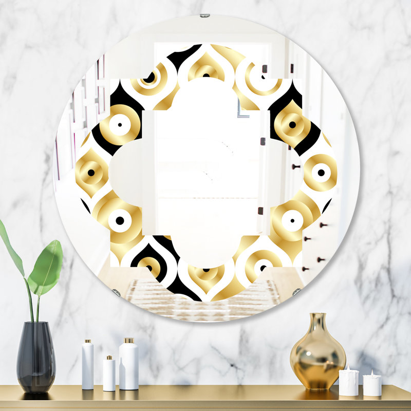 Miroir mural Quatrefoil Glam, Quadrilobe géométrique de luxe art déco métall, H 31,5 po x l 31,5 po
