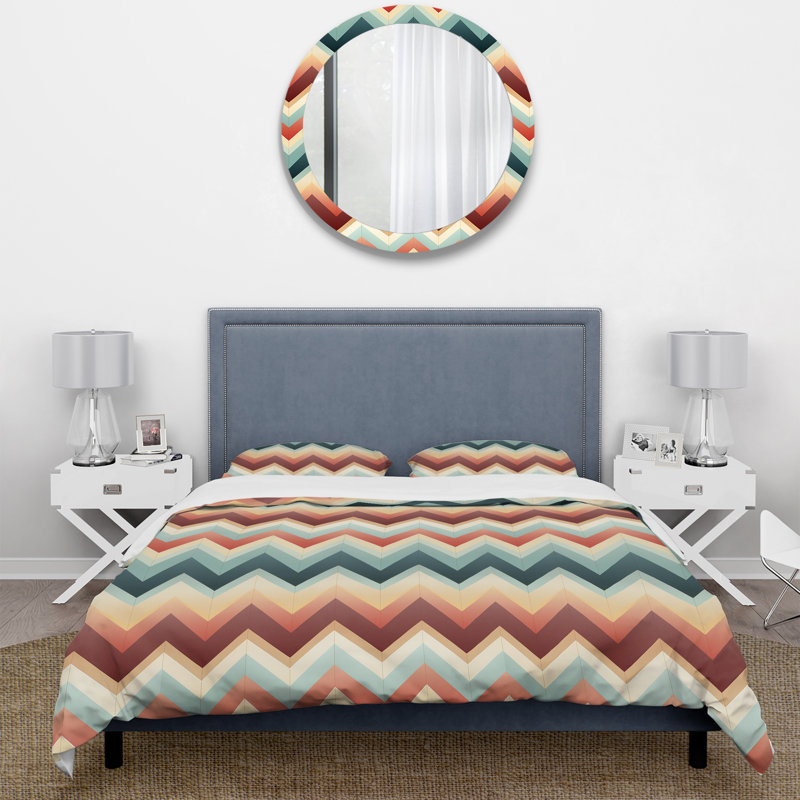 Ensemble de housse de couette douce en microfibre bleu / beige / rouge, Housse de couette pour grand lit et 2 taies décor