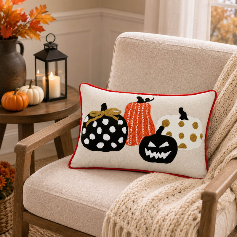 Ensemble de 2 coussins lombaires brodés Halloween