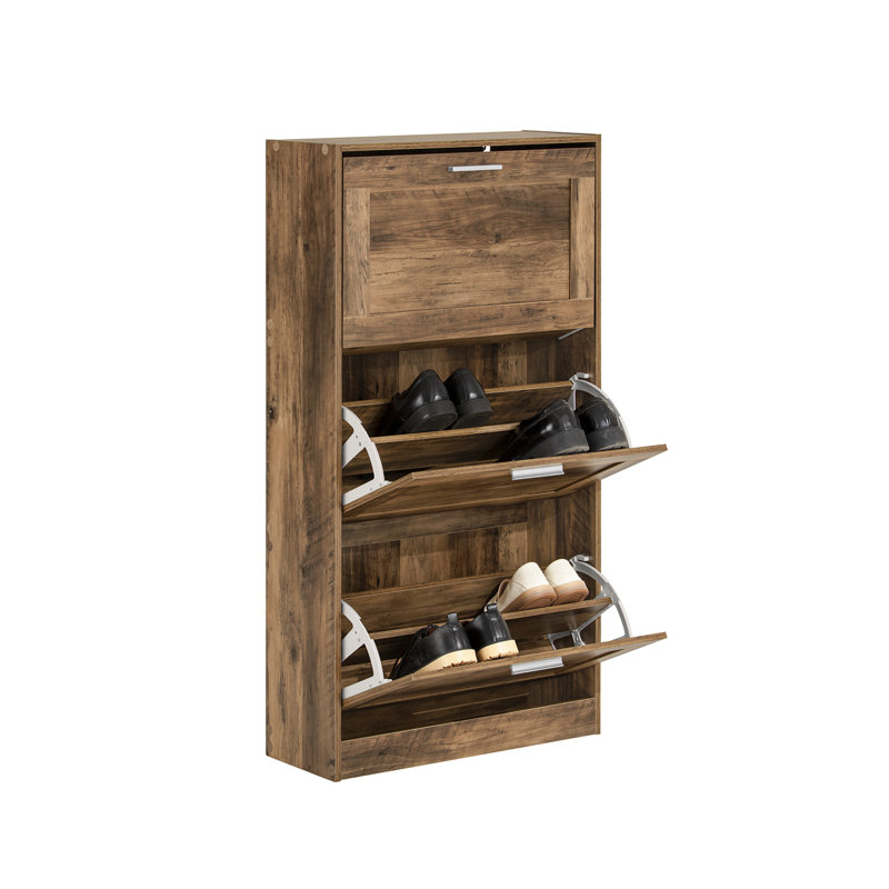 Kirksville 8 Pair Flip Down Shoe Storage, Natural Brown