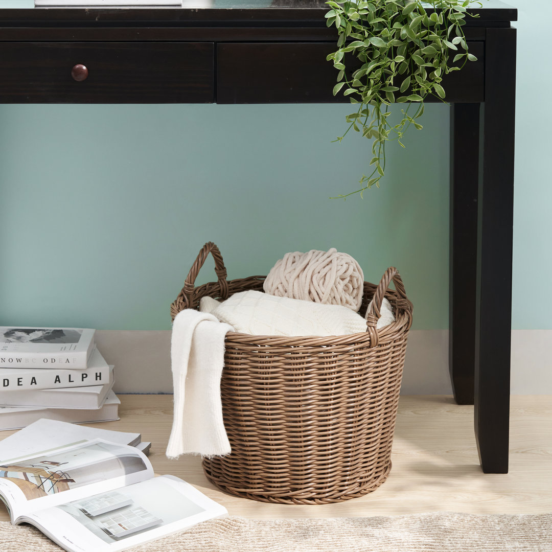 Stroh Round Cone Woven Resin Wicker Basket with Handles Bayou Breeze