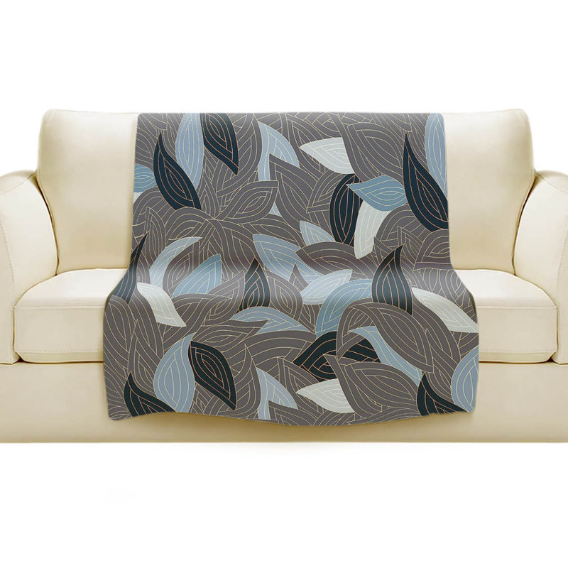 Couverture en sherpa doux à feuilles bleu marine, l 51 po x L 60 po