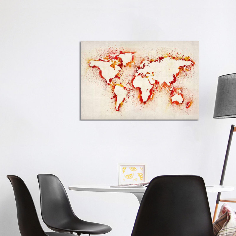 Map of The World (Purple) Paint Splashes II by Michael Tompsett - 1 Piece Wrapped Canvas Painting
