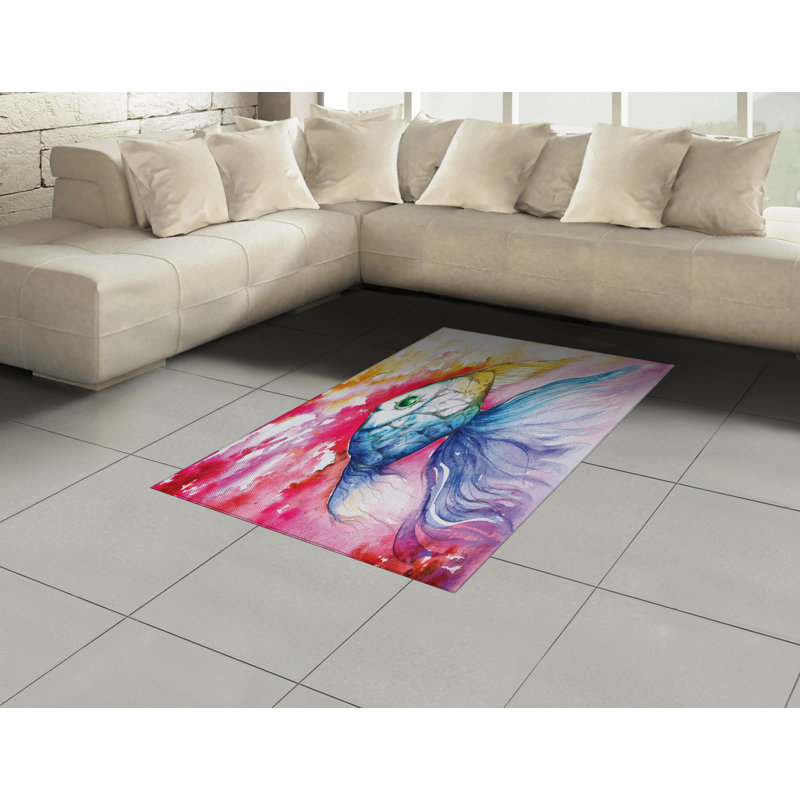 Fish High Density Long Fiber Poly Threads Decorative Area Rug Carpet, Rectangle 4' x 5'8"