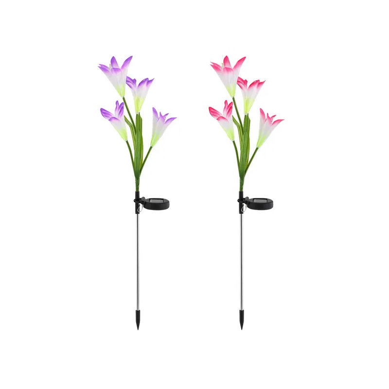 2 lumières de jardin solaires - Fleur de lis 7 couleurs à DEL, IP65 imperméable pour la décoration extérieure