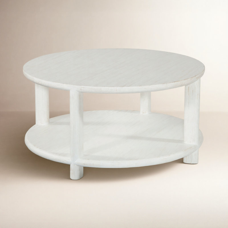 Taya Solid Wood Single Coffee Table, Antique Frost White