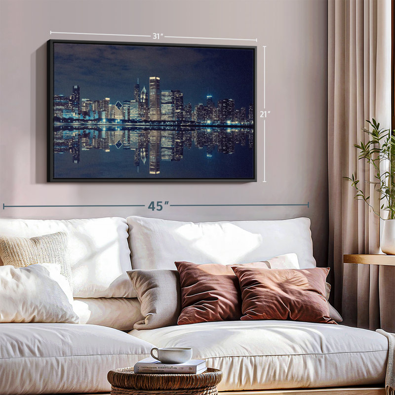 Chicago Skyline At Night, reproduction sur toile, H 21 po x l 31 po