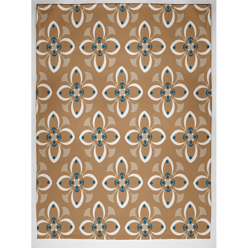 Jeté en molleton Trumpet Flower, Caramel (brun / blanc cassé), L 60 po x l 50 po