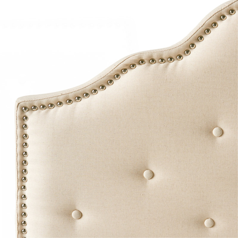 Tufted Upholstered Headboard Queen Size, Solid Wood Head Board With Durable Metal Legs, Adjustable Height Queen Headboard With Nailhead Trim,Fabric Headboard In Modern Button Tuffted Design