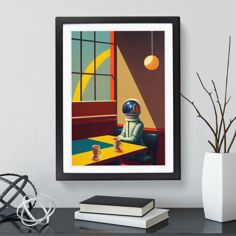 Astronaut In The Cafe - Single Picture Frame Print, 46cm H x 34cm W x 2cm D, Black Framed