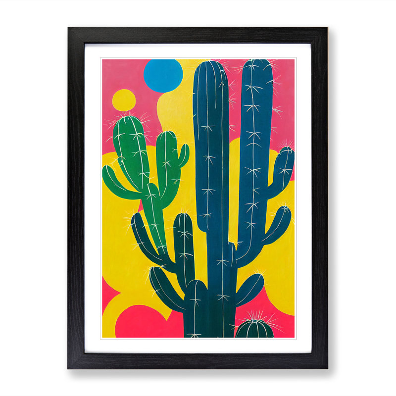 FRM-V0523-347X Cactus Cacti Pop Vol.2 - Single Picture Frame Print, 64cm H x 46cm W x 2cm D, Walnut Framed