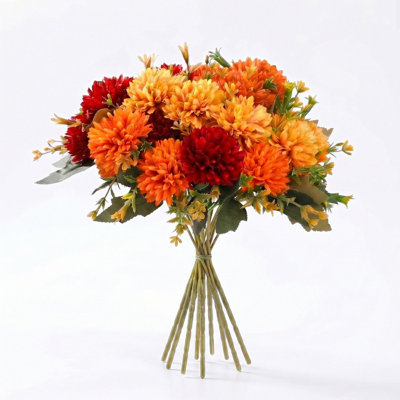 12 pièces de fleurs artificielles d'automne fausses mamans orange brûlé assorties fausses mamans en soie bouquet de chrysanthèmes automne souci de table pour vase arrangement floral pour maison de mariage décorations d'automne en plein air