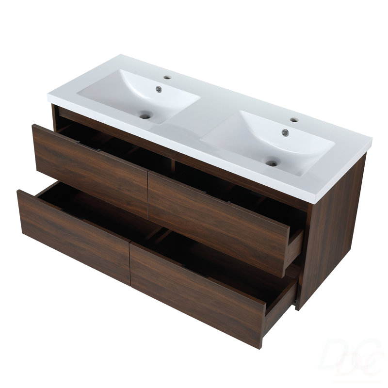 Meuble-lavabo 48 po avec lavabo double, lavabo en résine, 4 tiroirs à fermeture douce, 48 po x 18 po