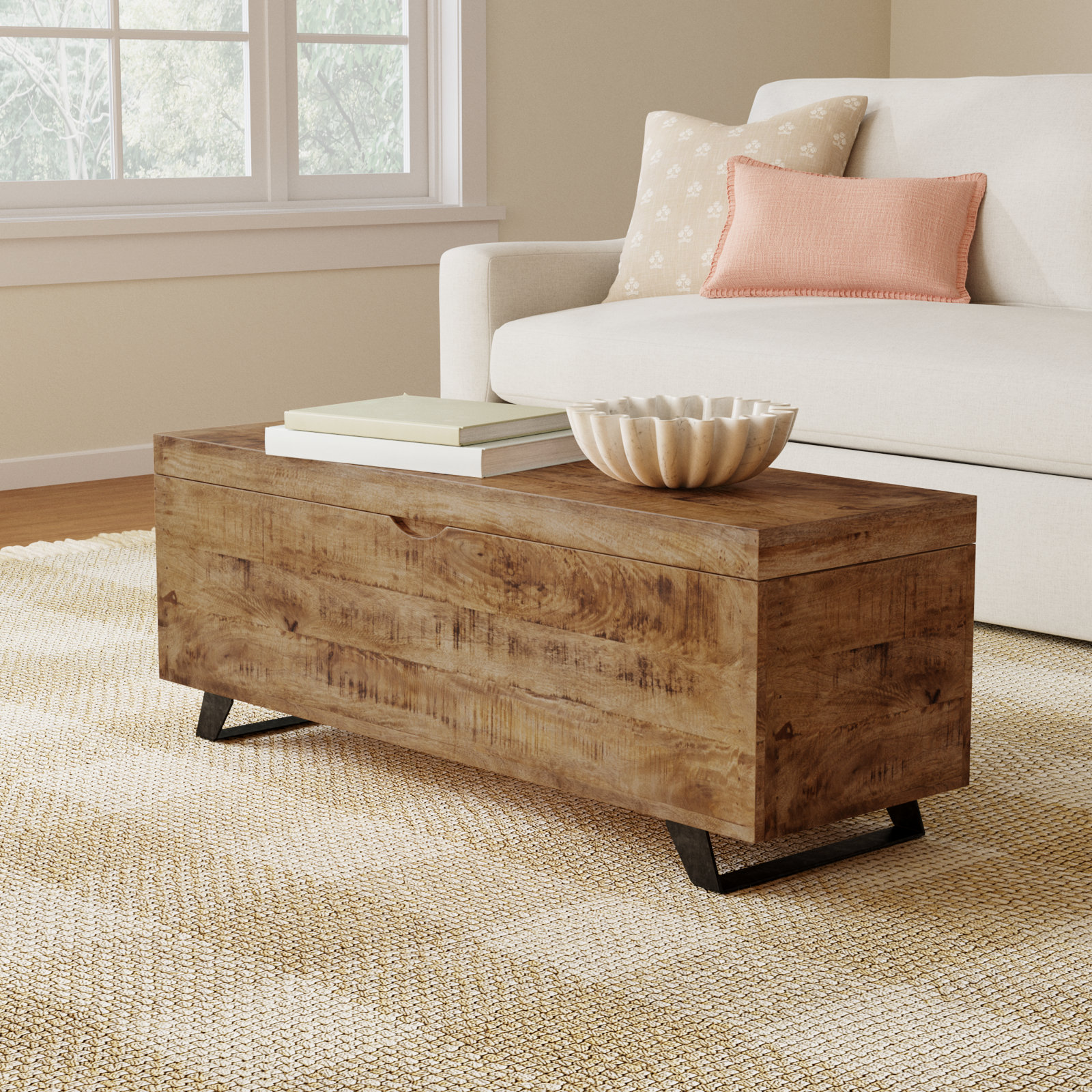 Balderas Lift Top Sled Coffee Table with Storage, Natural Brown