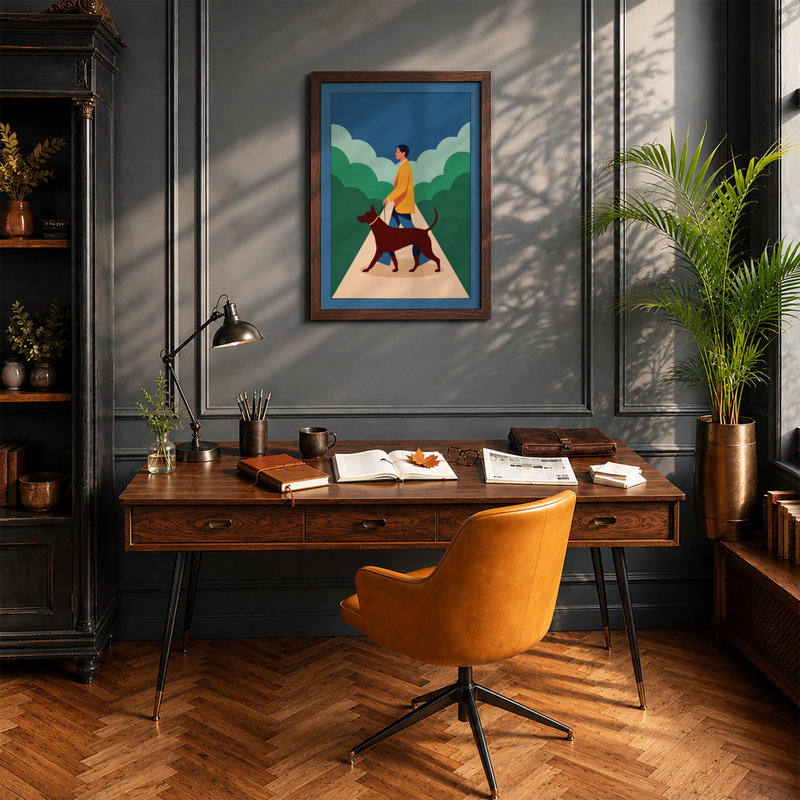 Figure and Hound Modern - Framed Print, A2 - 59.4 x 42.0 cm, Walnut