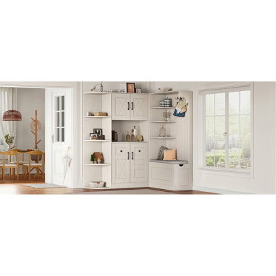 Multifunctional Left-Right Combination Hall Cabinet (Can Be Used Separately) With Storage And 4 Hooks, Storage Cabinet/ Hall Tree 2 In 1 For Living Room, Kitchen And Hallway