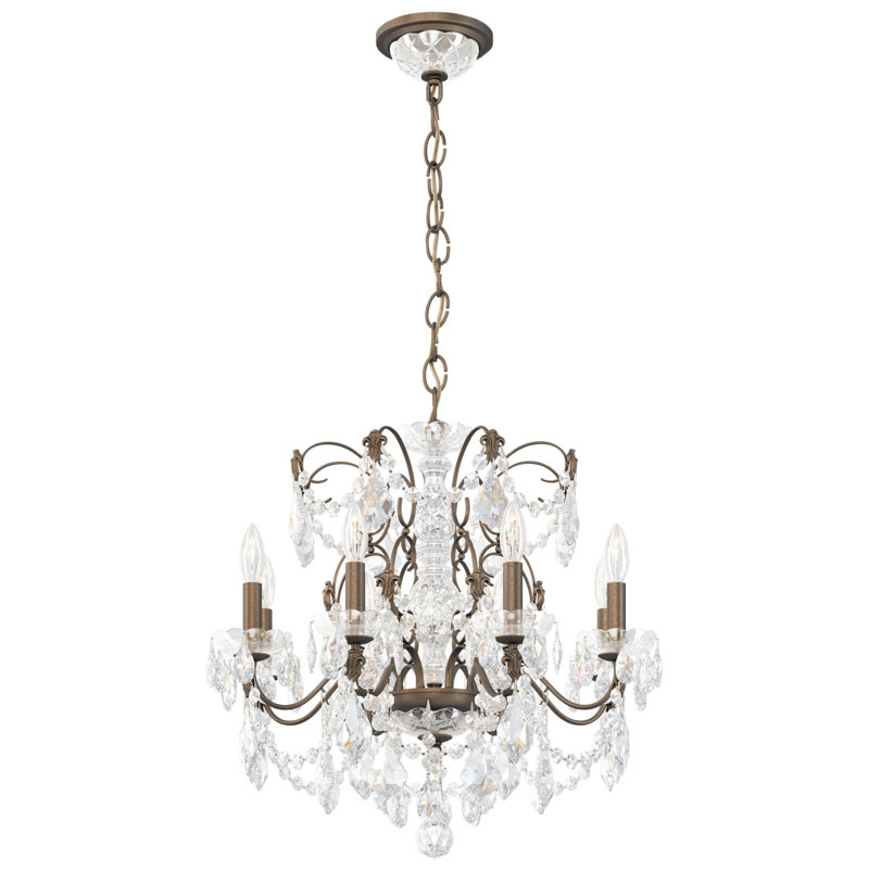 Century 8 - Light Candle Style Chandelier, Heritage Handcut Crystal Clear, Etruscan Gold