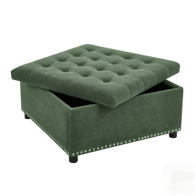 Versatile Tufted Storage Ottoman With Nailhead Trim, Ideal For Small Spaces And Home Organization