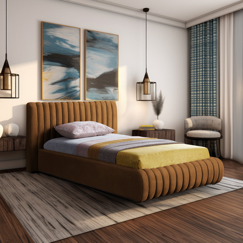 Nico Tufted Panel Bed, Twin, Saddle Velvet