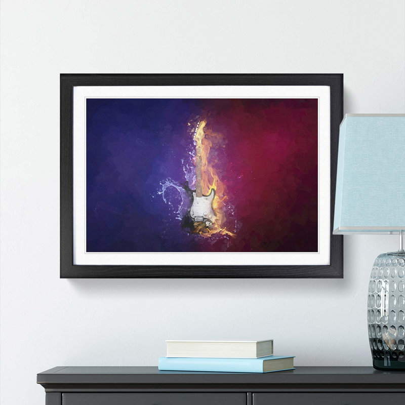 Electric Guitar Elements in Abstract - Picture Frame Painting Print, 62cm H x 87cm W x 2cm D, Black Framed